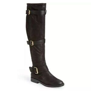 Gentle Souls Size 7 Edgefield Over the Knee Black Leather Buckle Boots